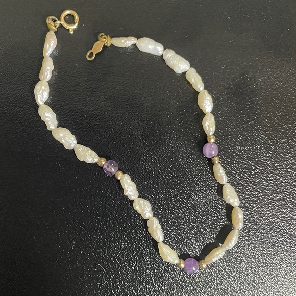 VINTAGE 14K Japanese Rice Pearl 14K Lavender Jade Bracelet Chic Gemstones Pearls - Picture 2 of 7